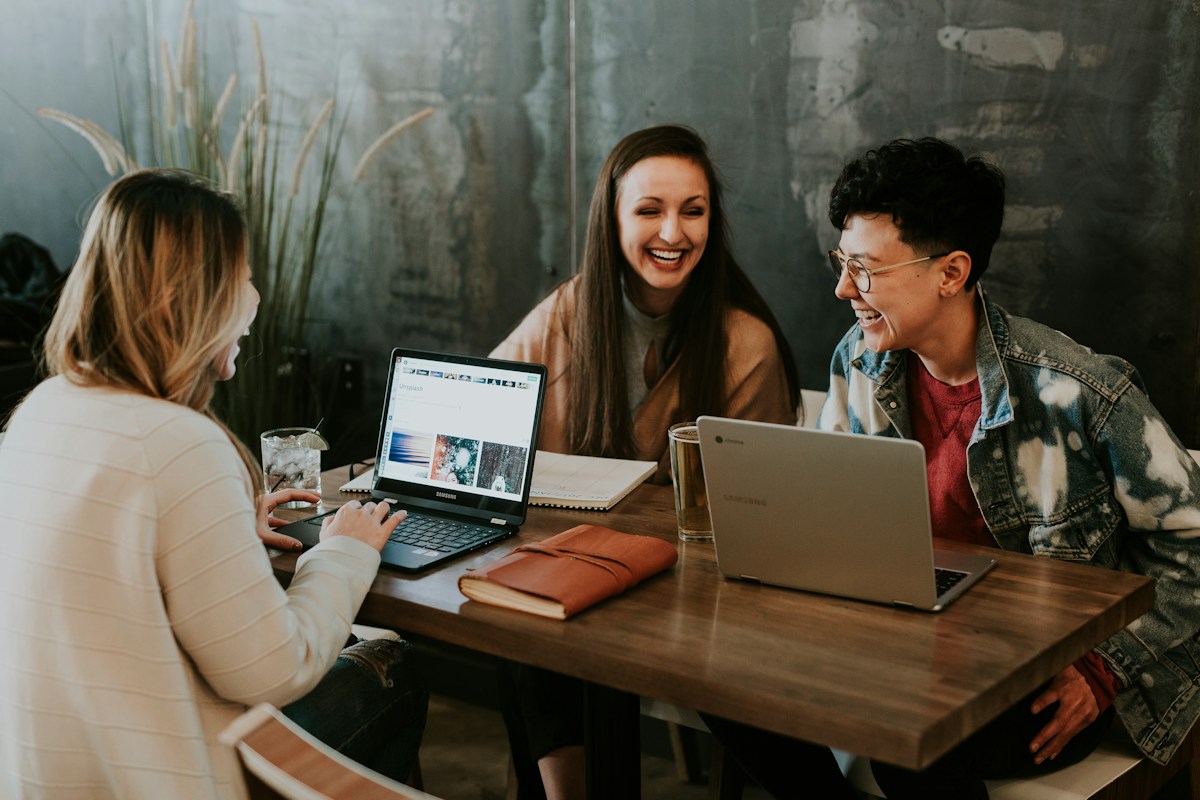 Creative team working together around a table
